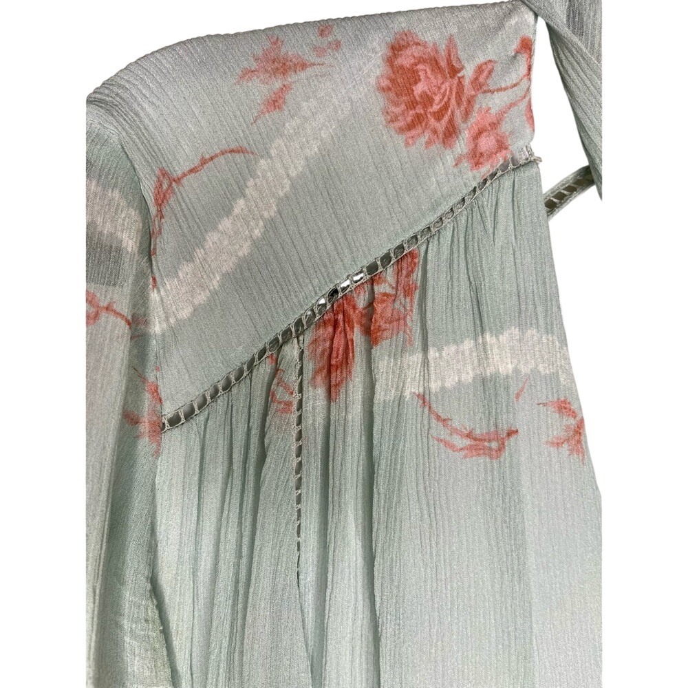 Jonathan Simkhai Seafoam Floral Irena Rose 100% Silk Dress Tiered Ruffles Sz M - Picture 6 of 13